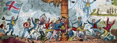 Karikatur einer britischen Entertruppe, 1813 von George Cruikshank
